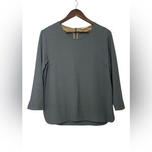 Giada Paclo Forte Gray Notched Sleeve Blouse Top Gold Satin Lining Virgin Wool